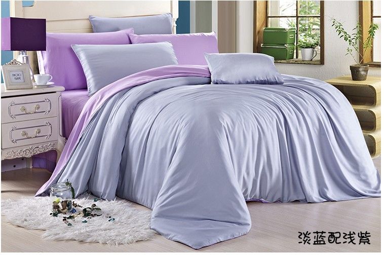 Luxury Light Blue Purple Lilac Bedding Set Queen Duvet Cover King Luxury Light Blue Purple Lilac Bedding Set Queen Duvet Cover King Size Double Bed In A Bag Sheets Linen Quilt Doona Tencel Western Solid Covers