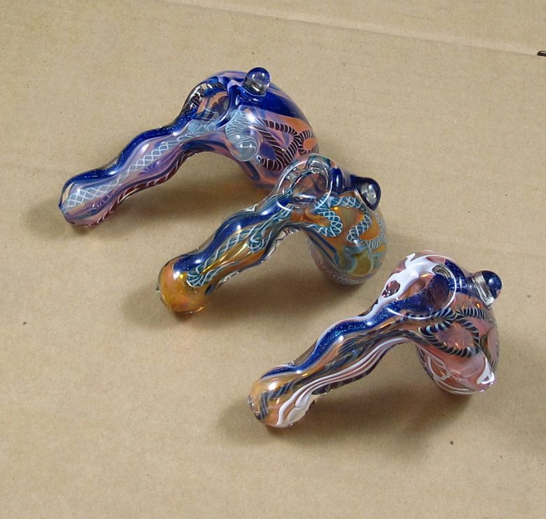 New Hand Blown Thick Glass Hammer Pipes Spoon Mixed Color Pipe Length