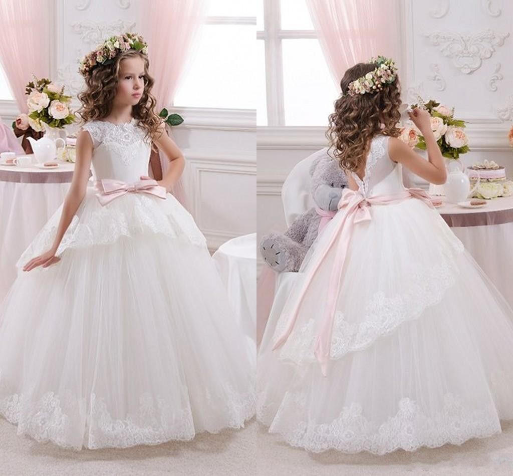 2016 New Cheap Flower Girls Dresses For Weddings Lace Ivory White