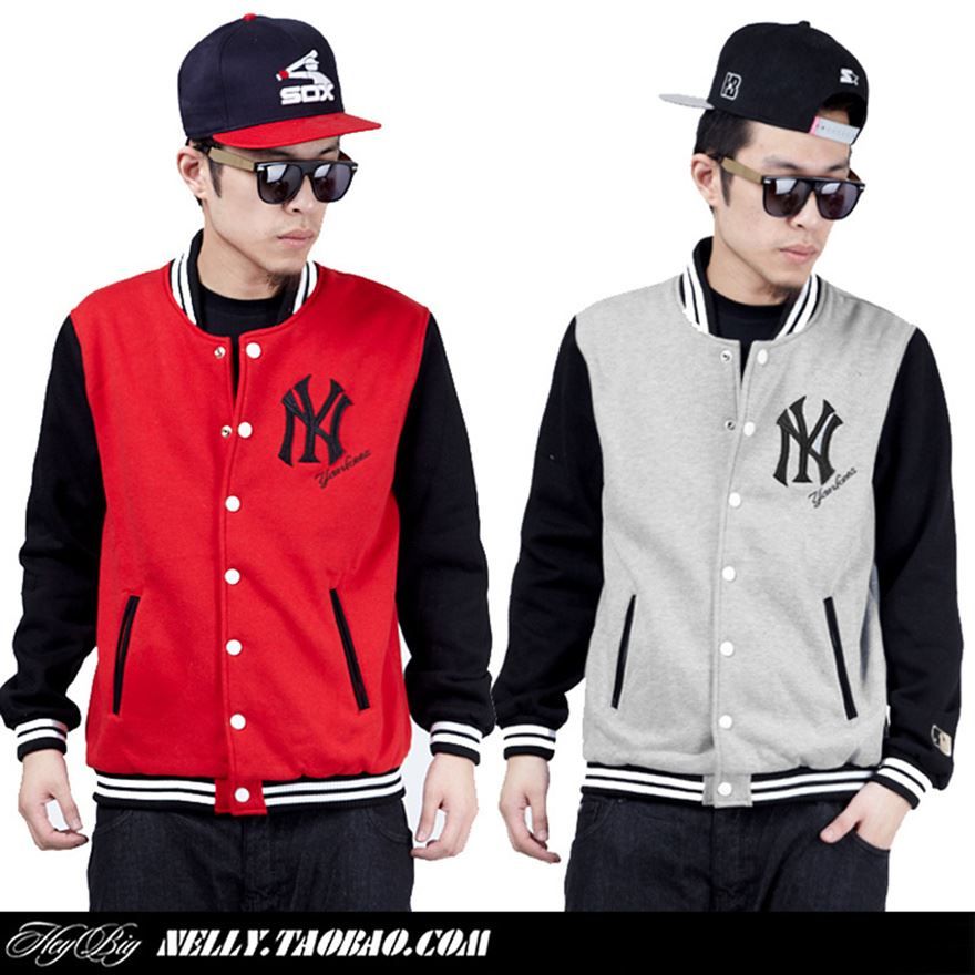 NY Jacket Men High Quality Leather Sleeve New York Winter Baseball