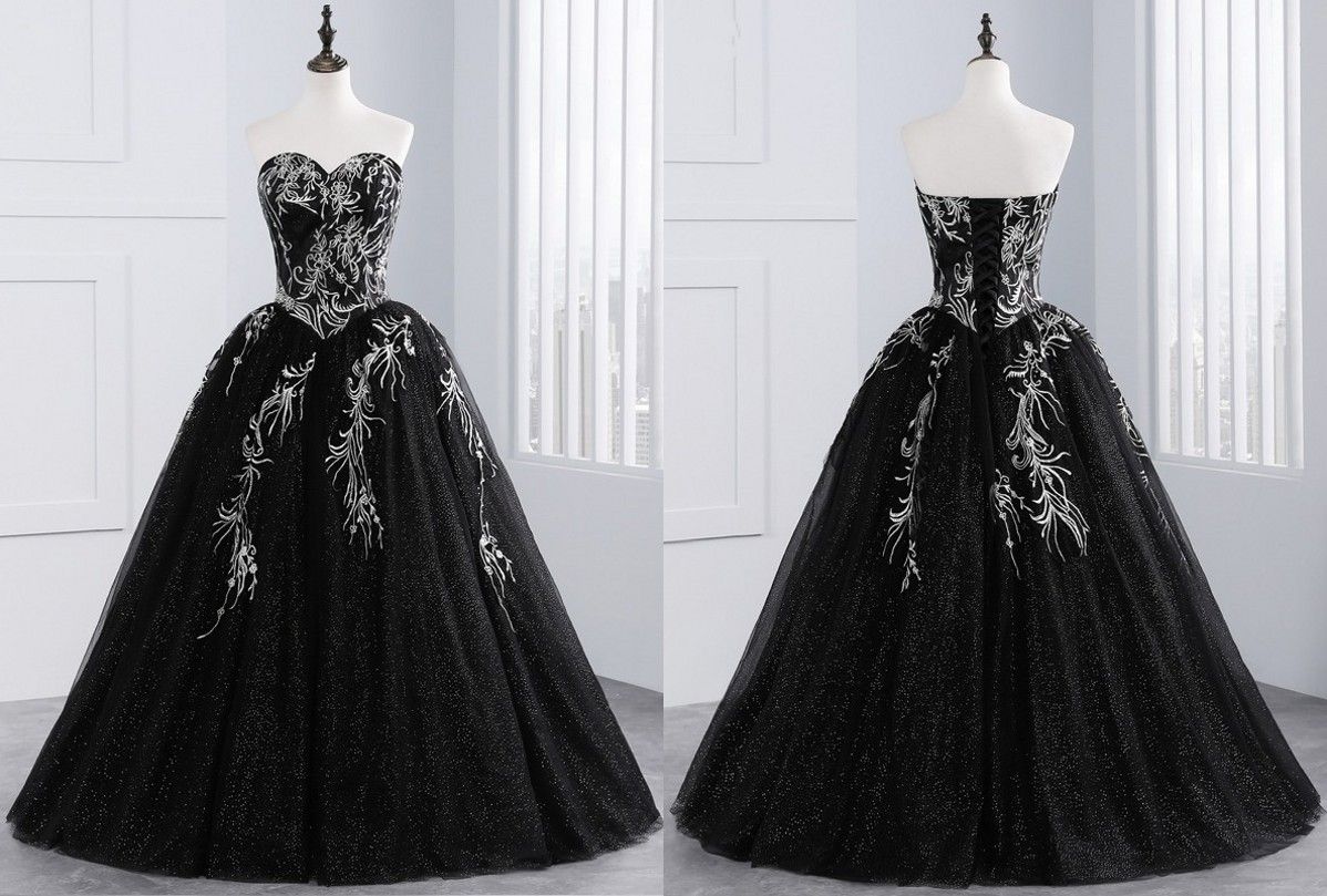 Sexy Black And White Embroidery Ball Gown Wedding Dresses Gowns Cheap