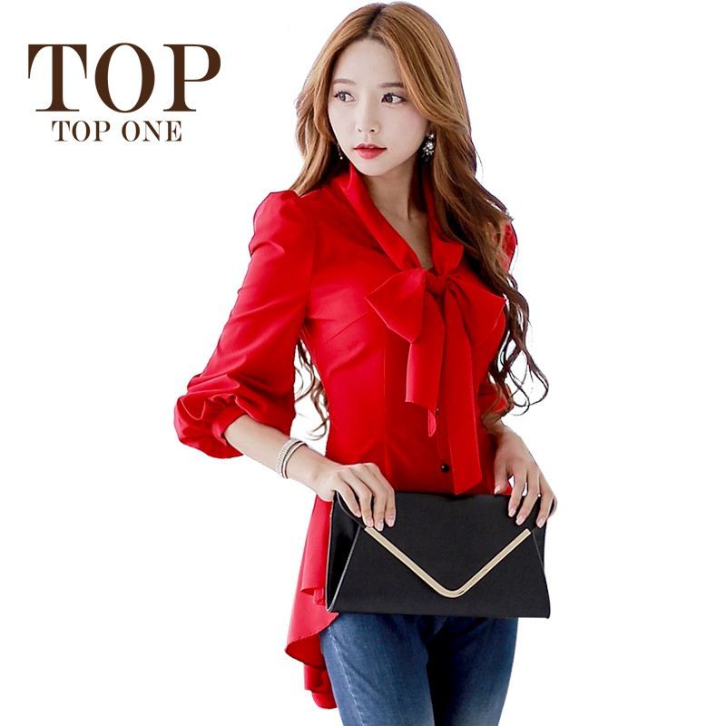 2016 Autumn long sleeve bow blouses women elegant white