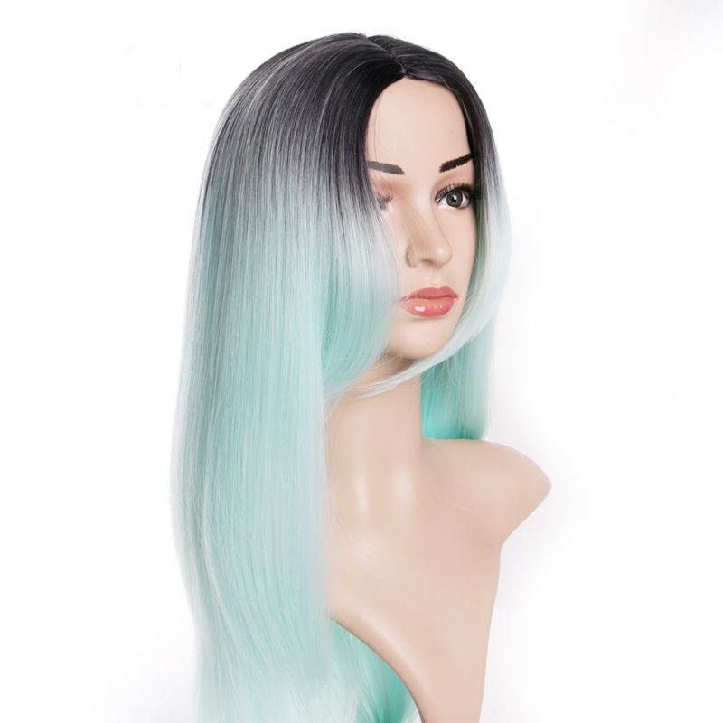 Rogess Hair Product Ombre Hair Long Light Mint Green Two Tone