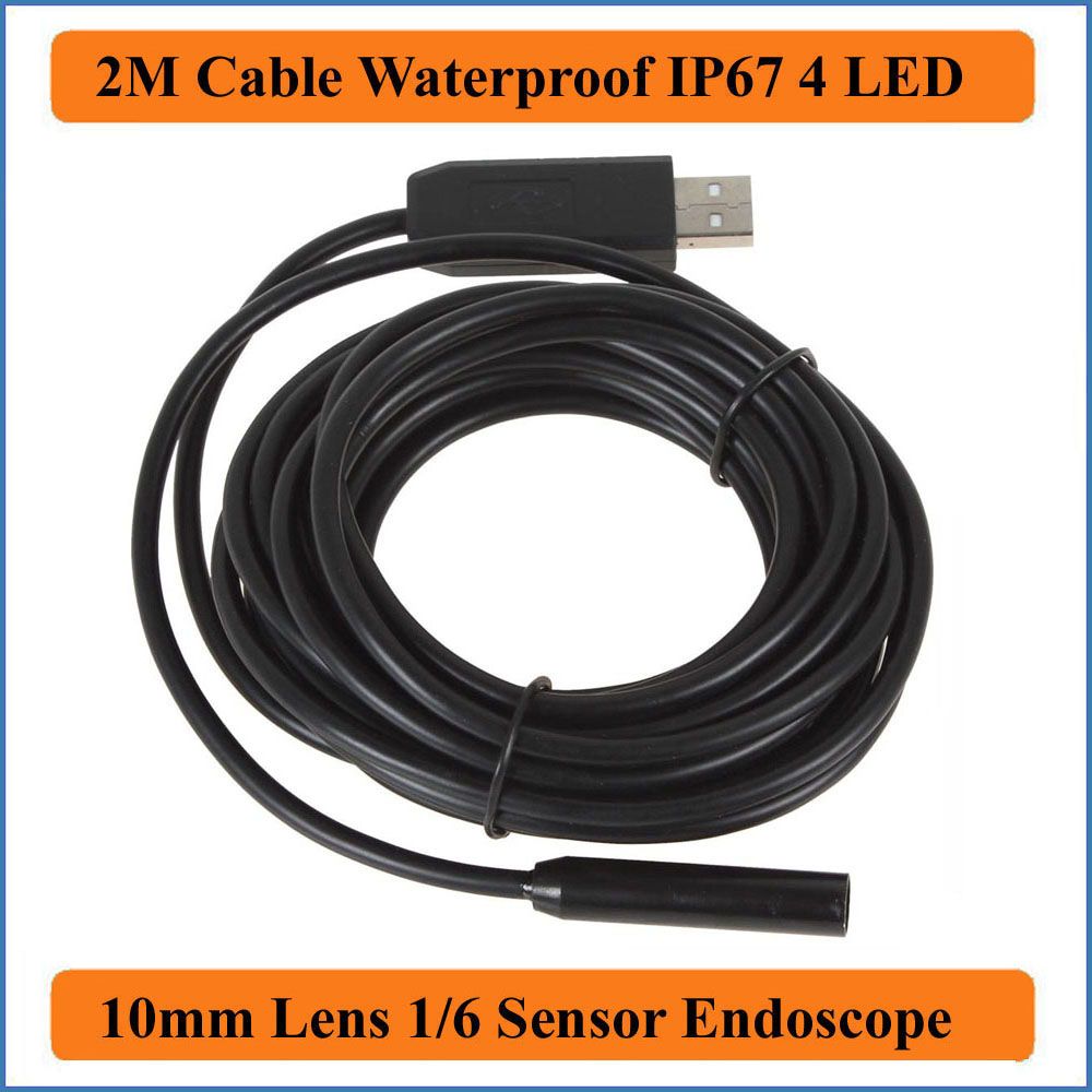 2M Cable Length IP66 Waterproof 10mm Lens Mini USB Endoscope Camera