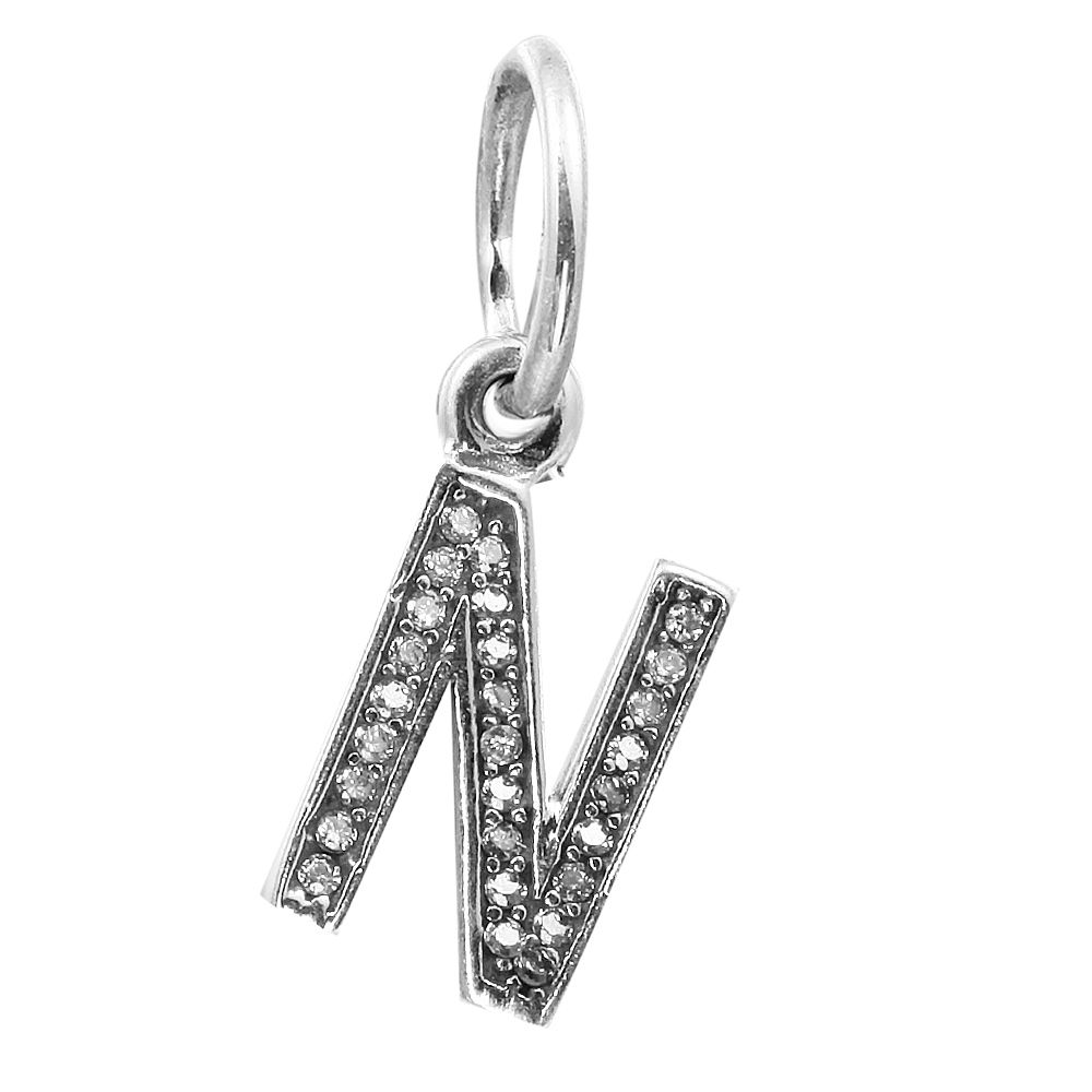 2020 Letter N Dangle With Clear CZ 014 100% 925 Sterling Silver Beads ...
