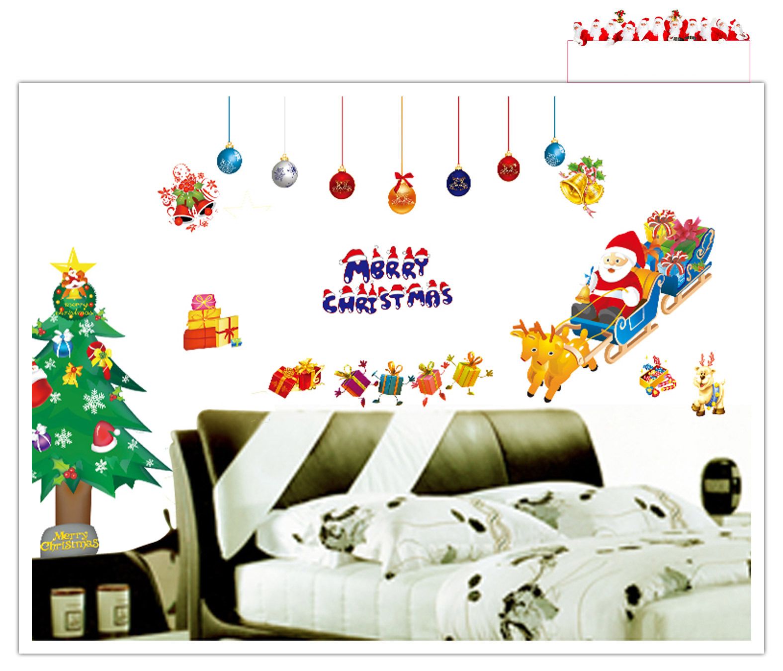 Merry Christmas  Santa Clause Xmas Tree Wall  Art Decal 