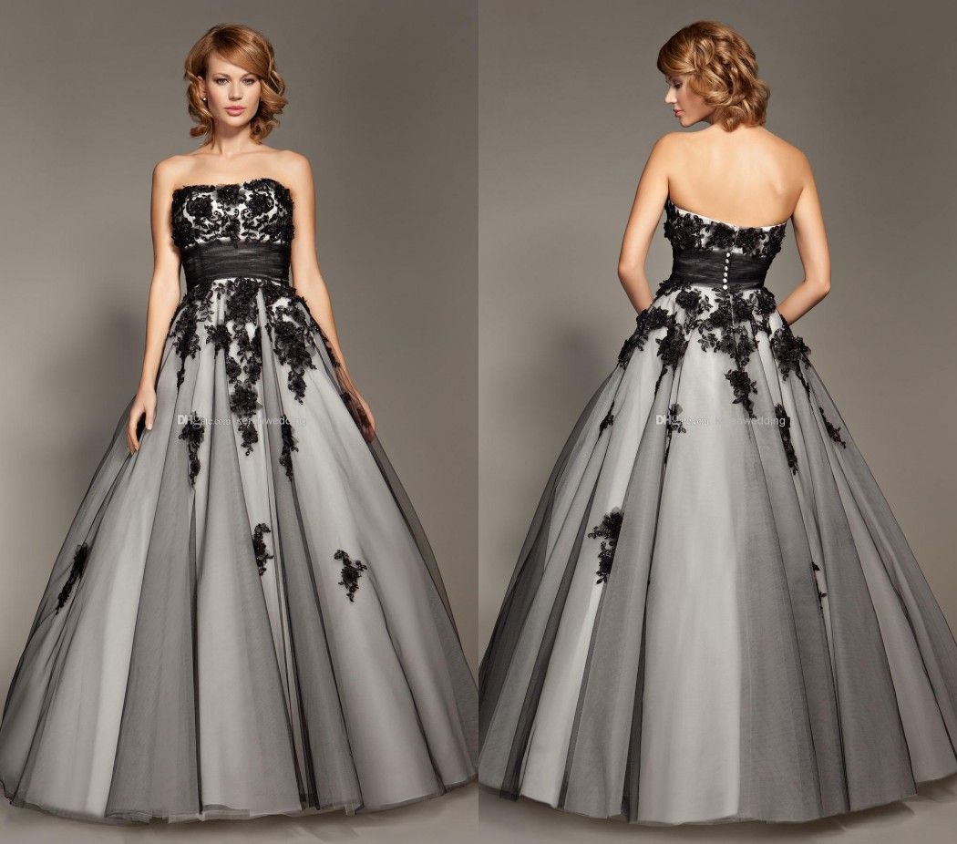 Charming Grey Ball Gown With Black Appliques Beaded