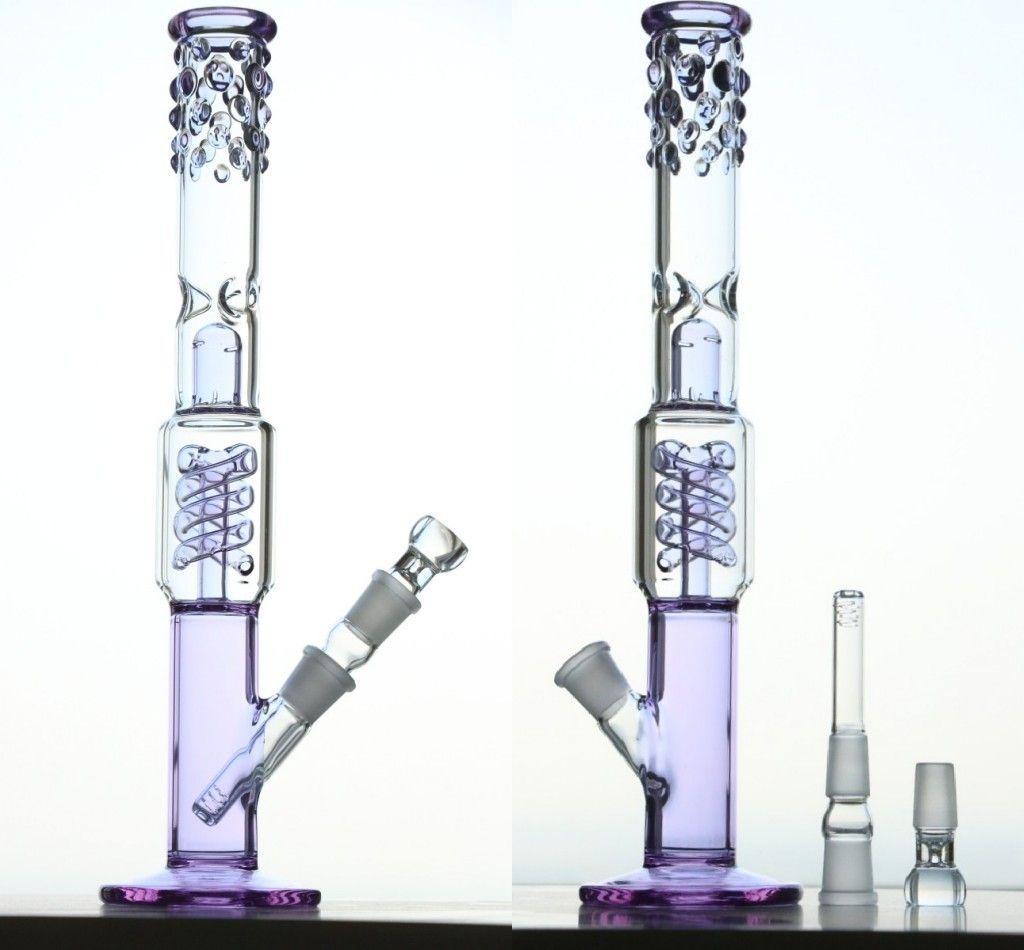 2018 38cm Green Glass Bongs Oil Rigs Double Chamber Atomic Bomb Perc