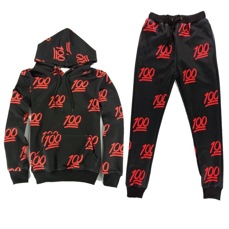 2019 Red 100 Emoji Joggers Outfits Black Sports Set One Hundred Emoji