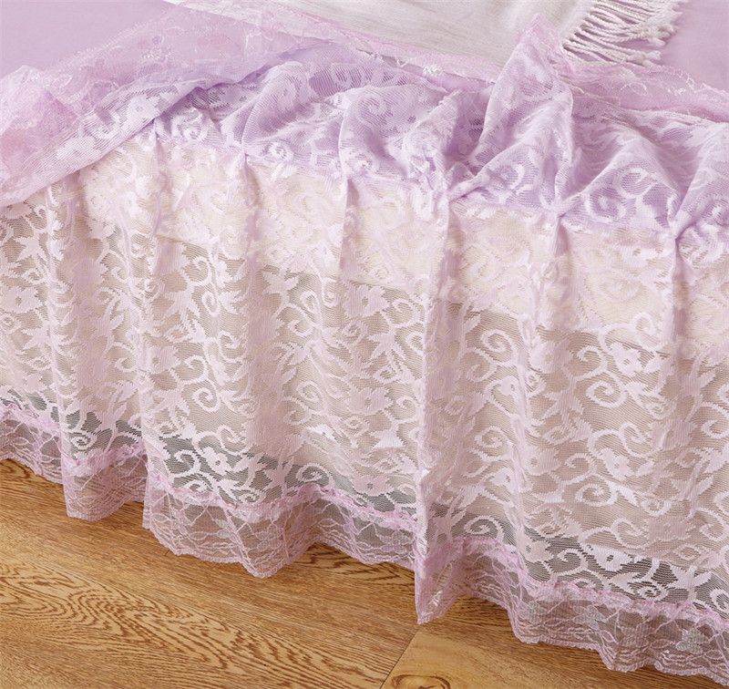 Wholesale Light Lavender Layered Ruffles Lace Bed Skirt Bedspread