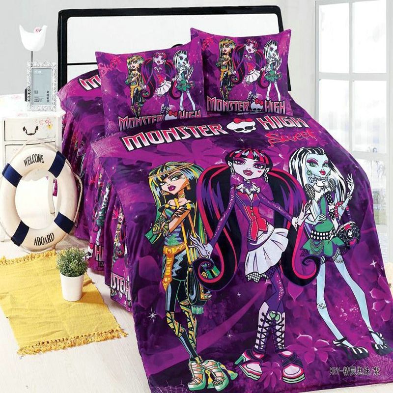 Whole Home Textile Hot Bed Linen Monster High Girls Twin Whole Home Textile Hot Bed Linen Monster High Girls Twin Single Size Bedding Set 2 Duvet Cover Sheet Pillow Case Purple Black And White