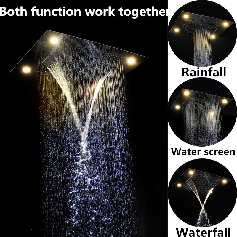 2019 Embeded Ceiling LED Rain Shower Heads 60*80cm Rectangular 3 Functions Remote Control