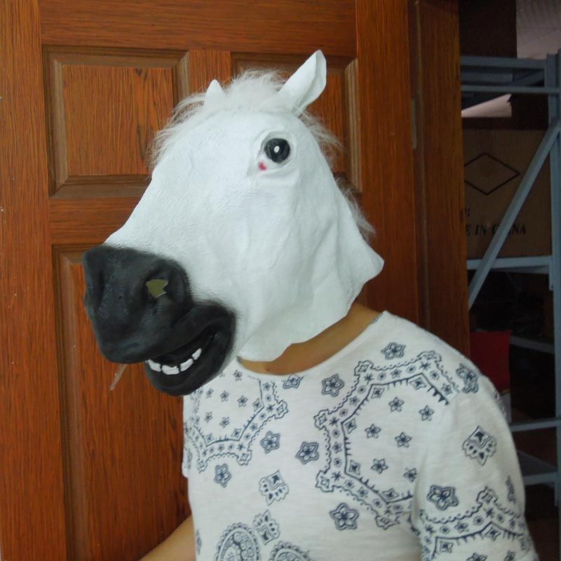 Creepy White Horse Head Mask Latex Halloween Party Mask Carnival Costume Christmas Theater Prop