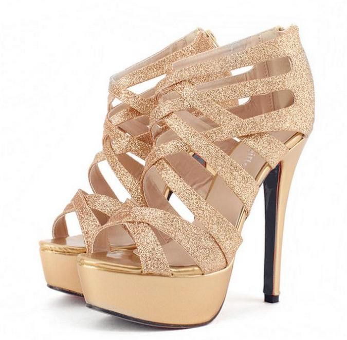 Sexy Wedding Shoes Silver Gold Gladiator Sandals Strappy High