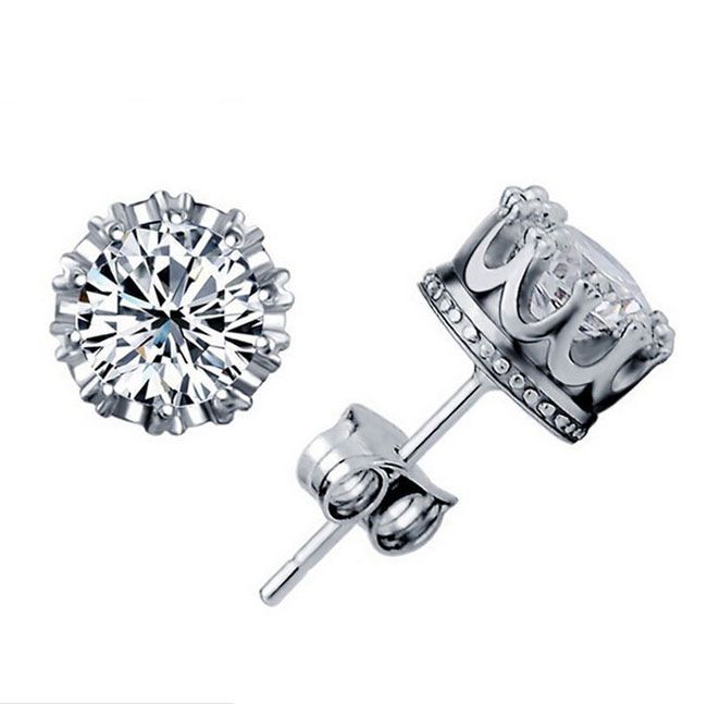 1CT Austrian Crystal Stud Earrings 925 Sterlin