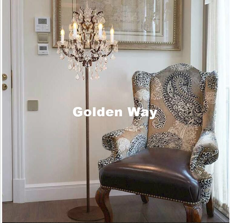 Nordic Wrought Iron 6 Lights Crystal Table Lamps Antique Retro Floor Light Lighting Living Room Bedroom Decora