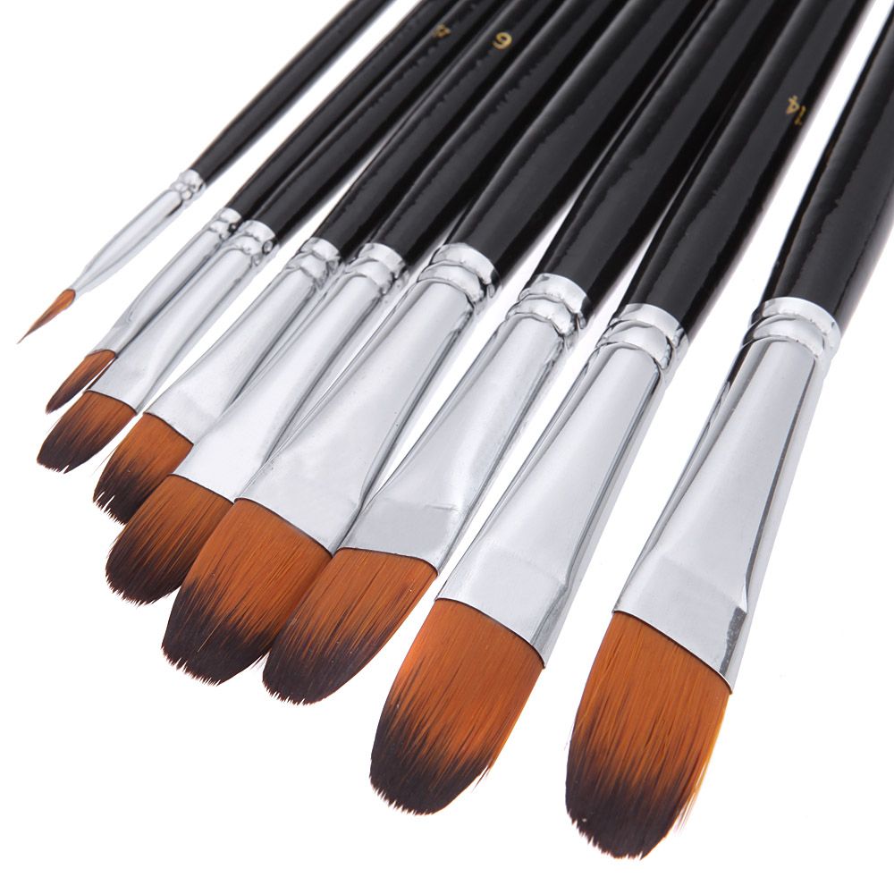 2019 Nylon Hair Acrylic Paint Brush Set Filbert Head Wooden Handle