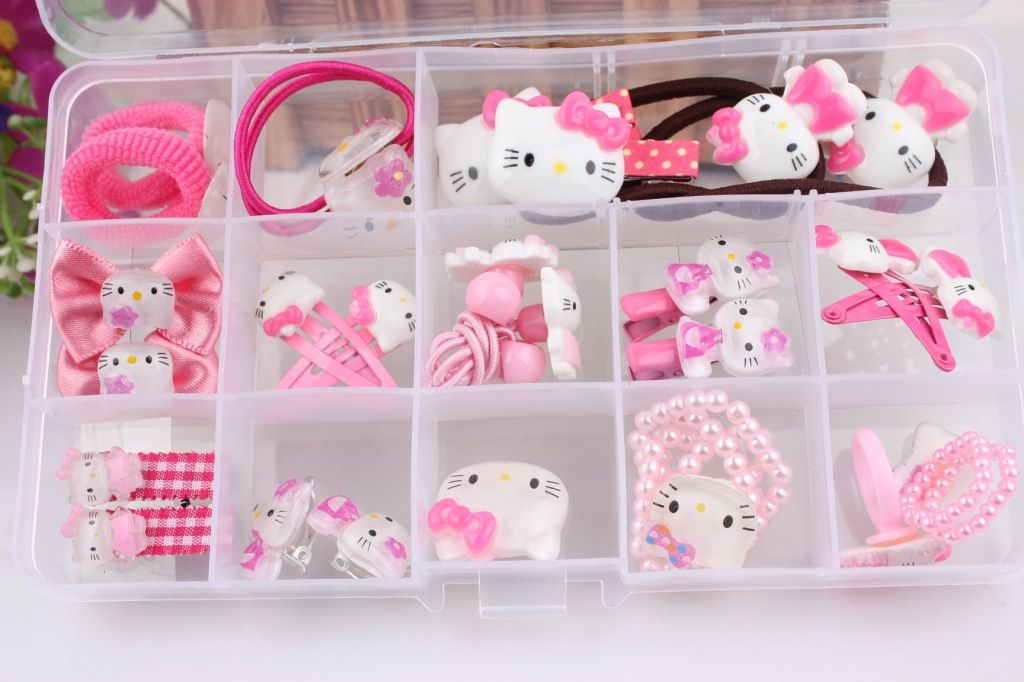 Hair Accessories Sets Hello Kitty Cat Bracelet Hairpin Hair Clip Ring