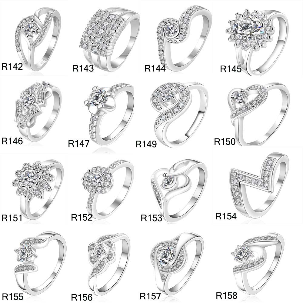 Mixture Ladies Fashion Rings 925 Sterling Silver Sparkly CZ Crystal