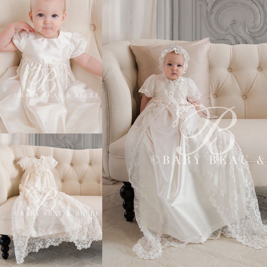 Lovely Lace Christening Gowns With Short Sleeves For Baby Girls
