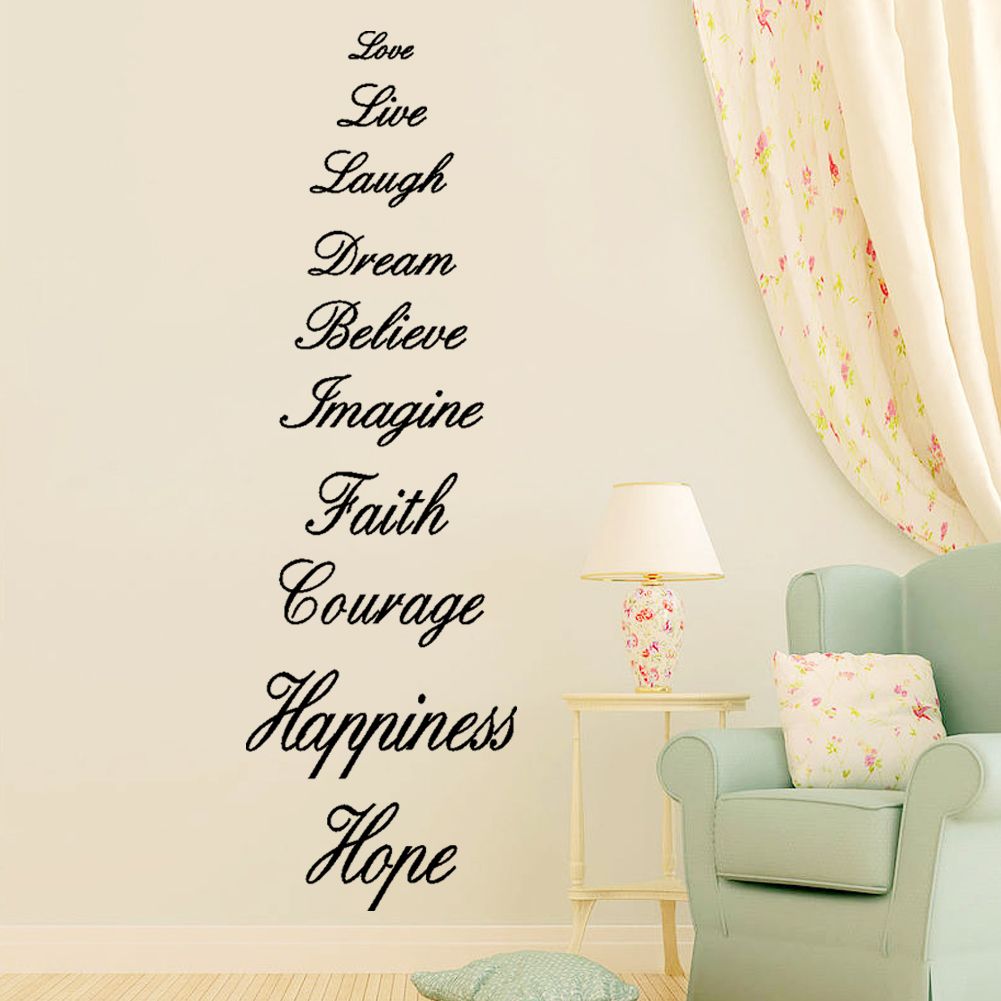 Love Live Laugh Dream Believe Imagine Faith Courage Happiness Hope English Proverb Wall Quote Decal Sticker English Words Wall Decor