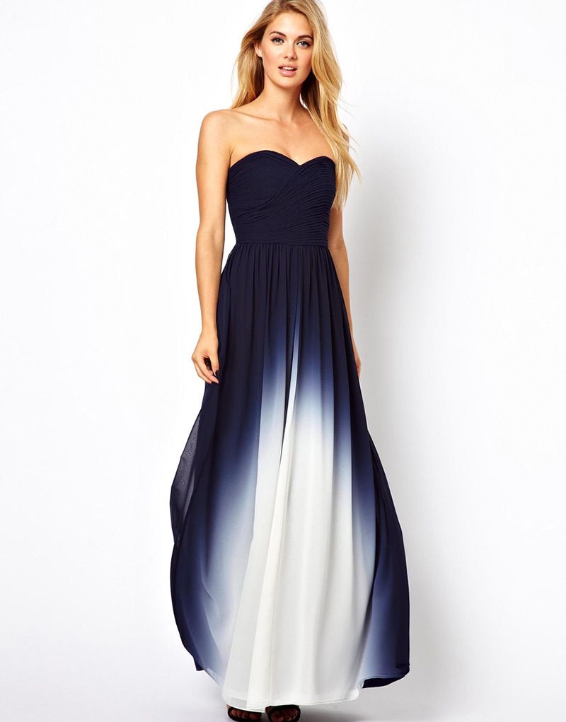 Popular Navy Blue And White Sweetheart A Line Ombre