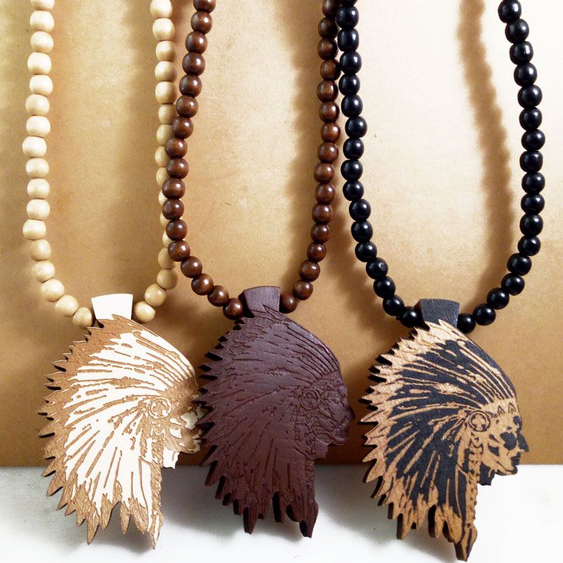 Wholesale Indian Chief Good Wood NYC Hip Hop Jewelry Men Wooden Necklace Wholesale Gold Name ...