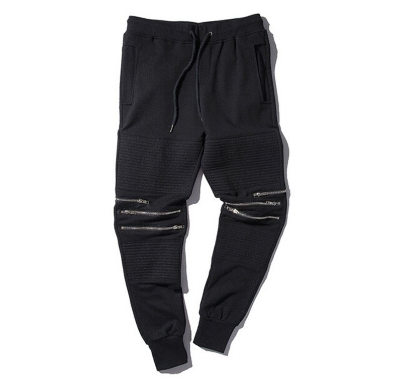 2020 Wholesale Streetwear Black Joggers Knee Zipper Pleated Hip Hop ...