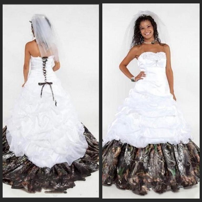 Discount Cheap Camo Wedding Dresses Strapless With Lace Up Back