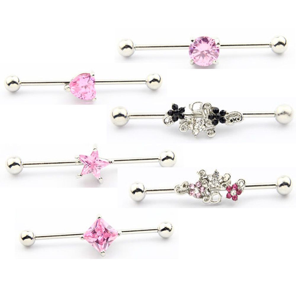 2021 Stainless Steel Pink Gem Industrial Barbell Mix Three Style Body