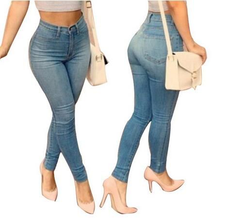 Vintage Ripped Hole Women Jeans Pants Light Blue Color
