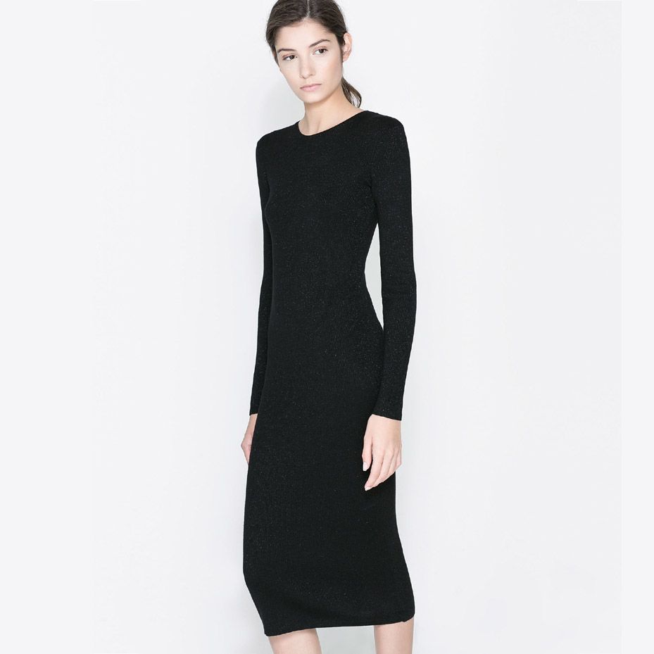 Mid calf long black dresses with sleeves size