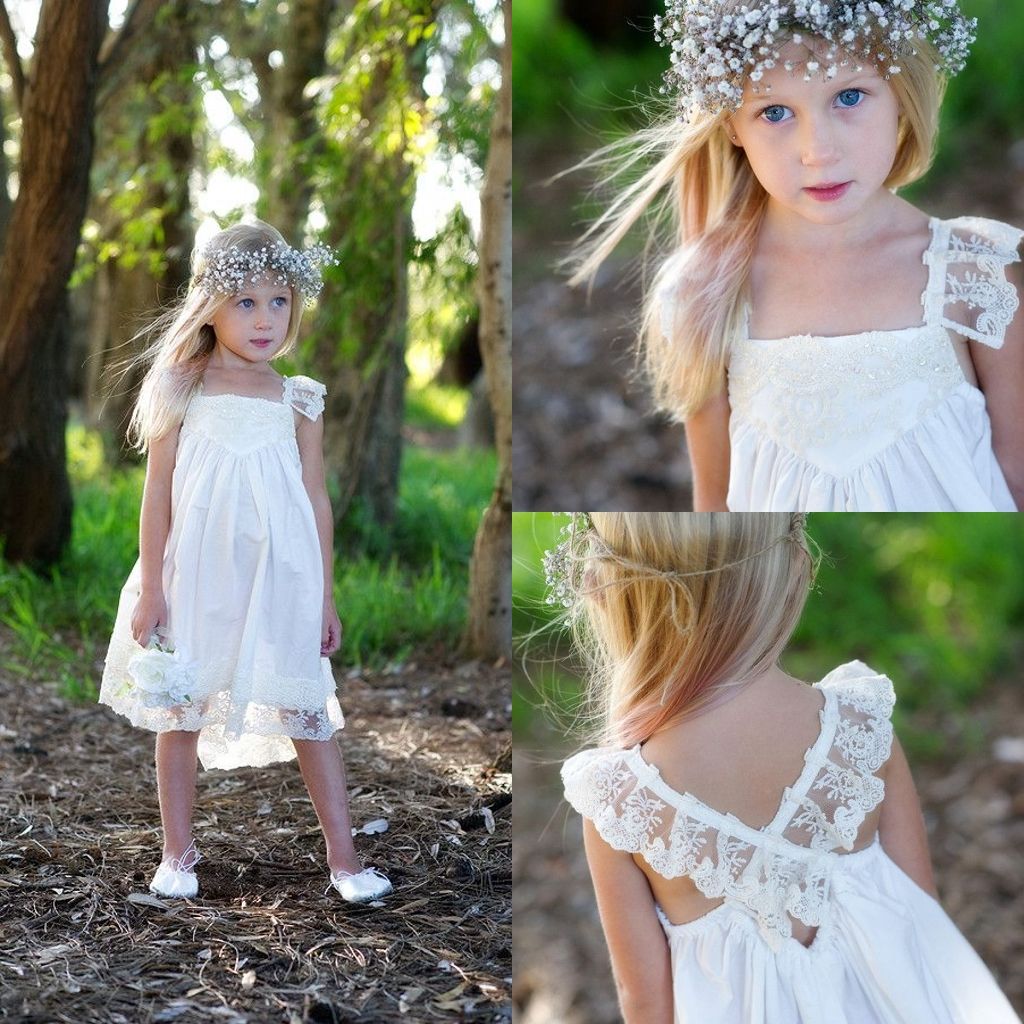 Boho Flower Girl Dresses For Wedding With Lace Spaghetti Strap Criss