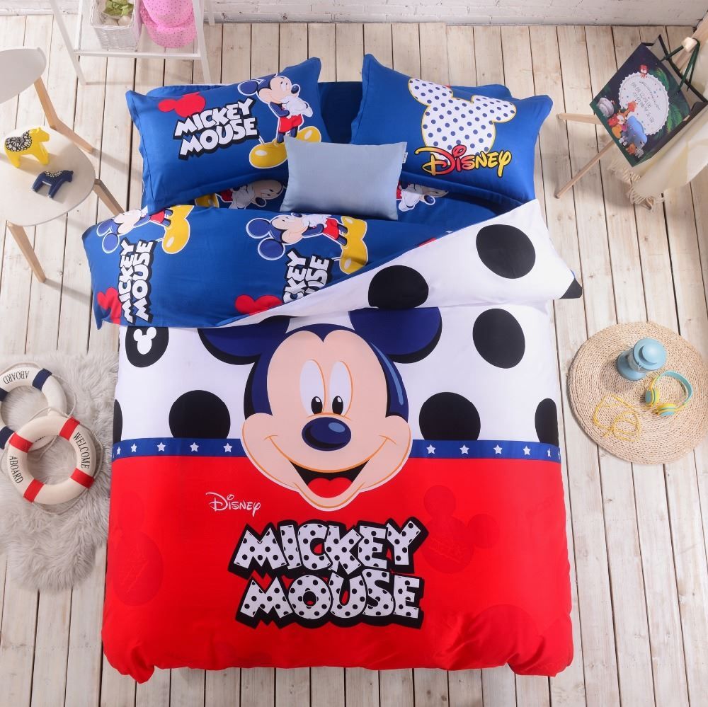 Boys Mickey Mouse Polka Dot Cotton Bedding Bed Set King Queen Full Bedspreads With Sheet Duvet Quilt Cover 4 5pc Comforter Sets