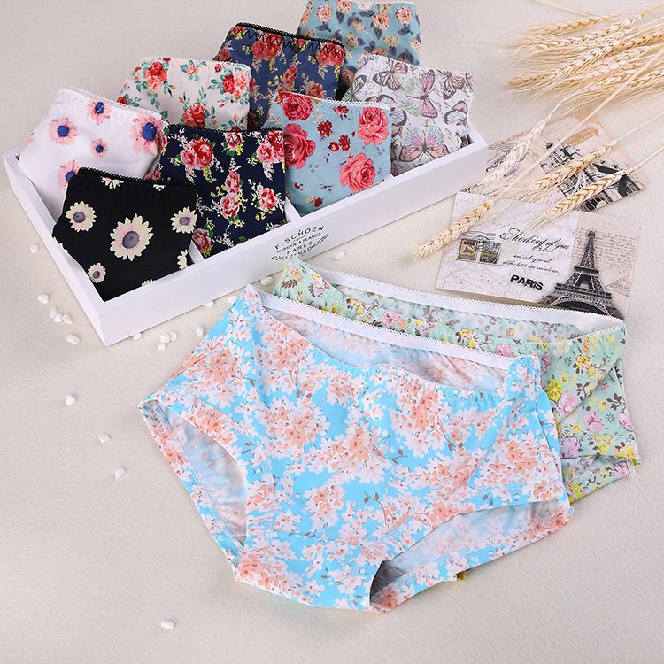 2020 Fashion Floral Ice Silk Seamless Sexy Underpanties Womens ...