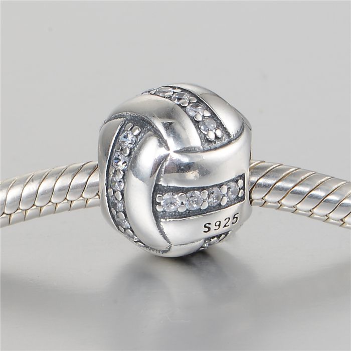 2020 Authentic 925 Sterling Silver Crystal Volleyball Charm Beads Fit