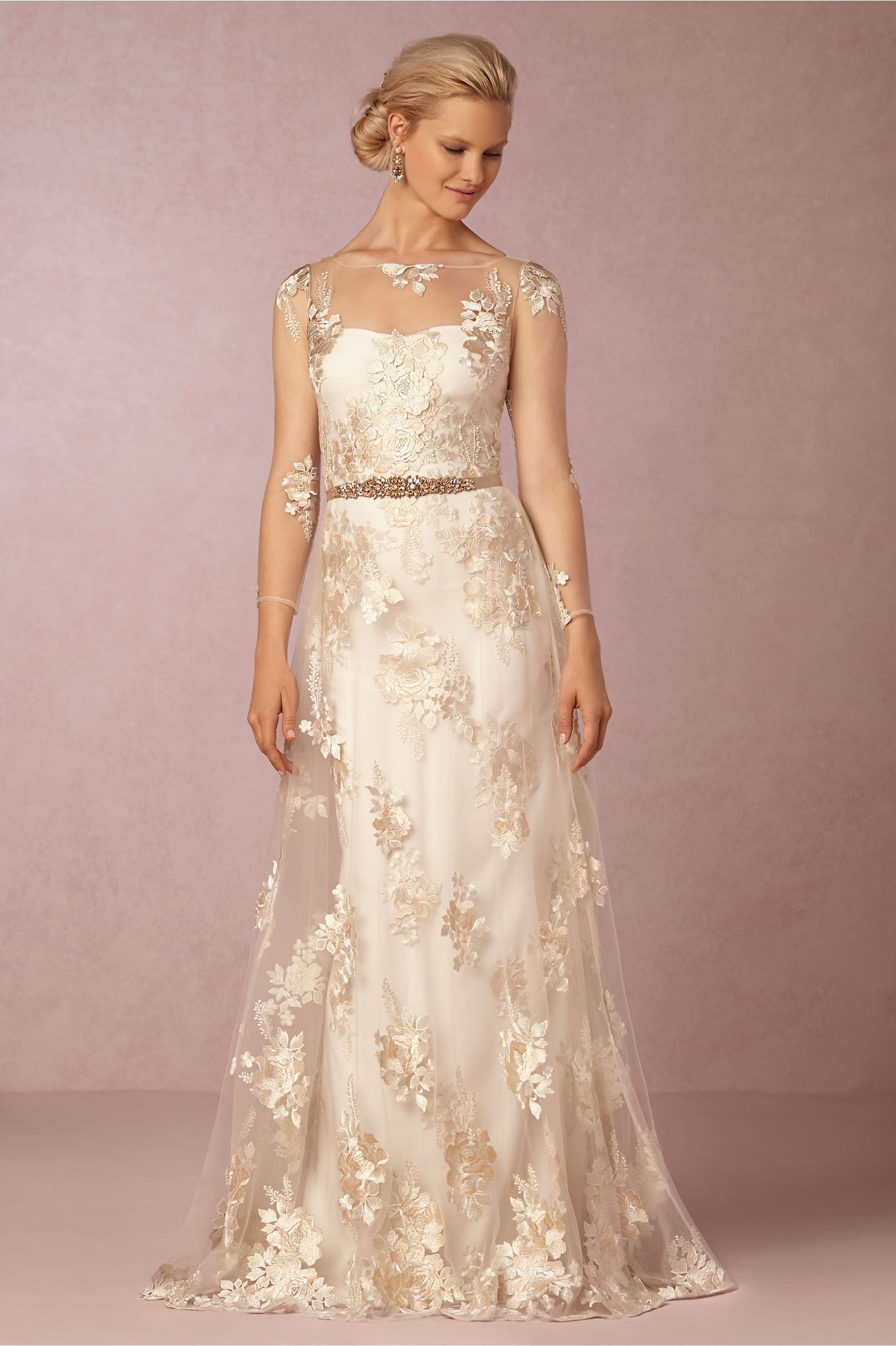 Discount Bhldn 2016 Sheer Wedding Dresses With Illusion Long Sleeves ...