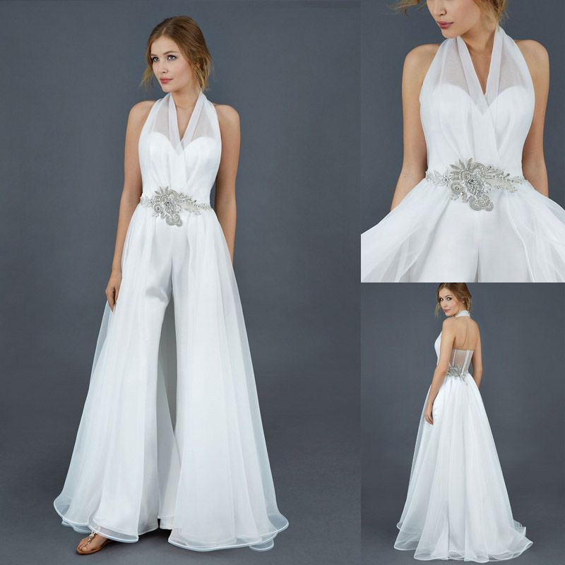 Discount Fashion Halter Pants Suit Wedding Dresses 2016 Spring Fall ...