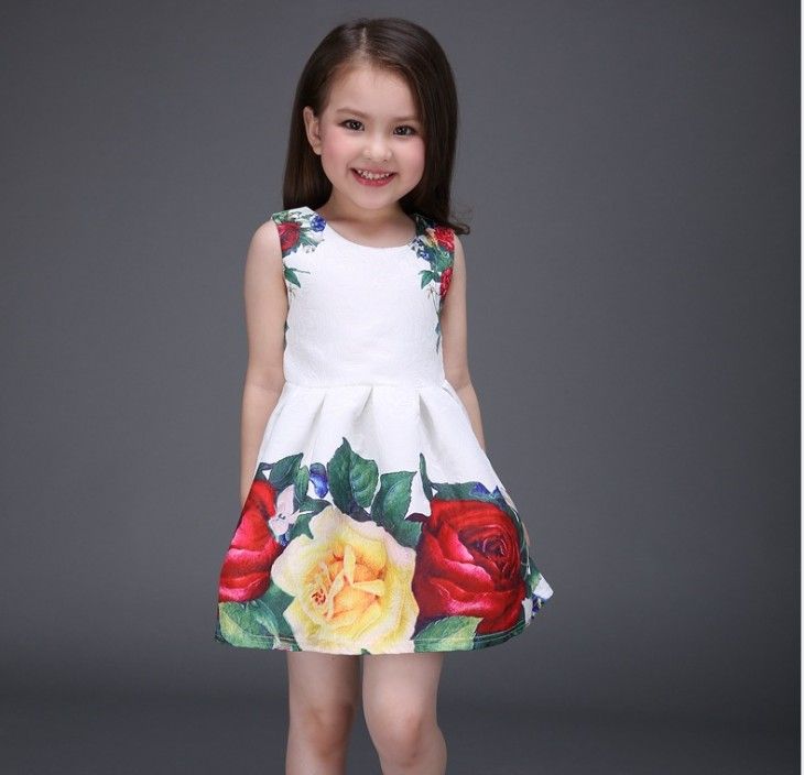 2020 2016 Spring Summer Flower Embossed Dresses Girls Sleeveless ...