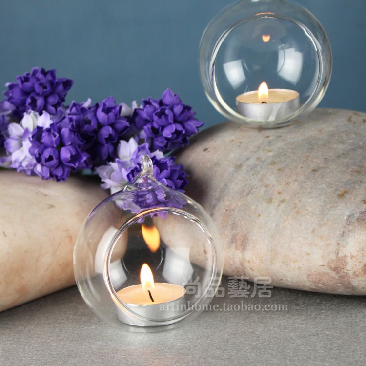 Dia 8cm Blown Glass Orb Tea Light Holder Hanging Candle Holders For