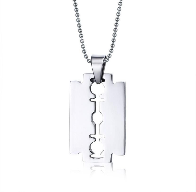 Stainless Steel Personalized Razor Blade Pendant Custom Engraved Silver Tag Mens Necklaces
