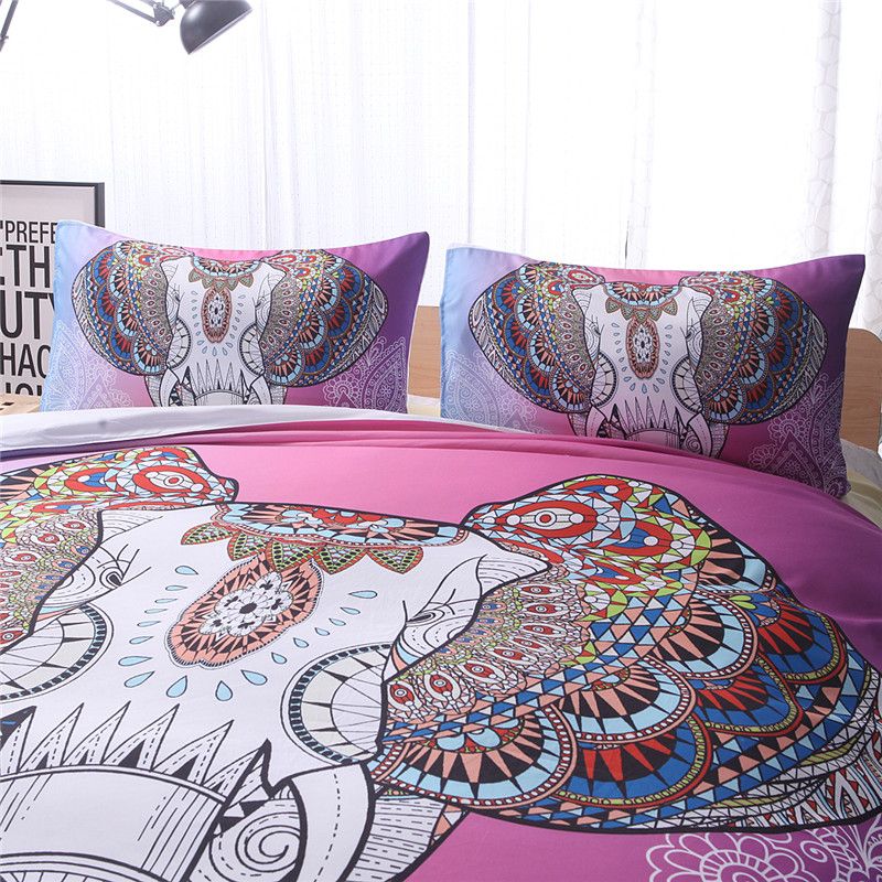 Exotic Pink Elephant Bedding Set Boho Elephant Duvet Cover Set