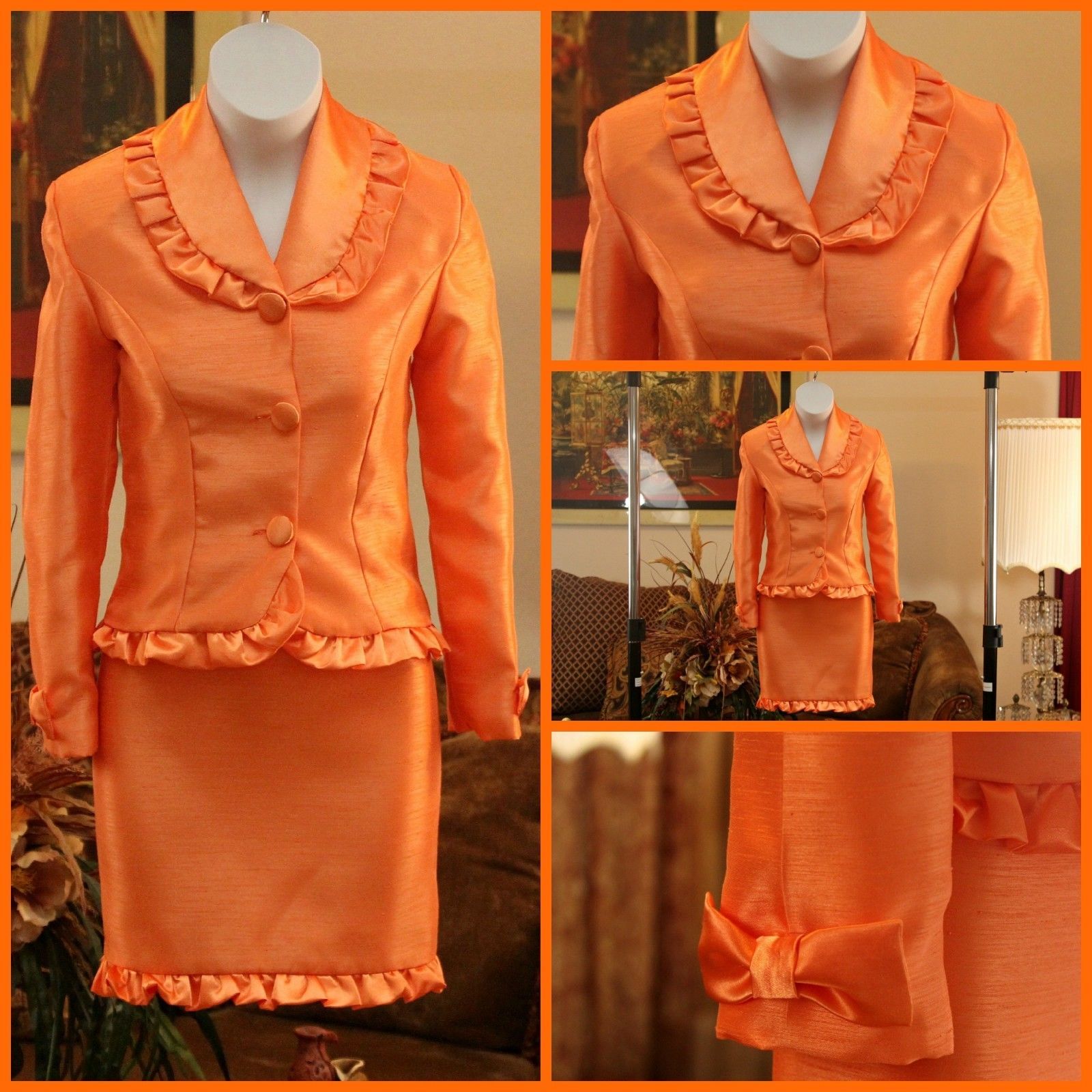 2015 Orange Two Pieces Little Girls Interview Suits Custom Made Button