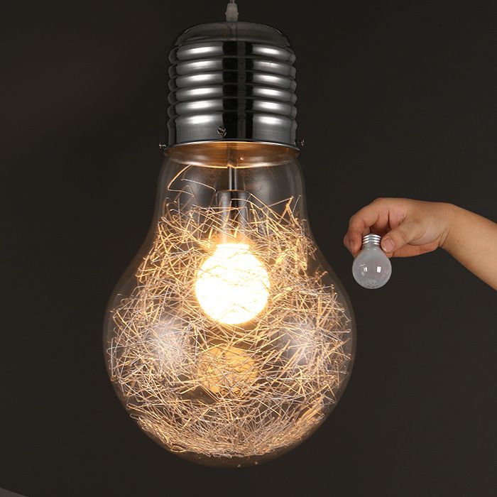 Stylish Big Bulb Modle Pendant Lamp New Modern Dining Room Aluminum Stylish Big Bulb Modle Pendant Lamp New Modern Dining Room Aluminum Wire Inside Glass Ball Lampshade Light Fixture Moroccan Ceiling