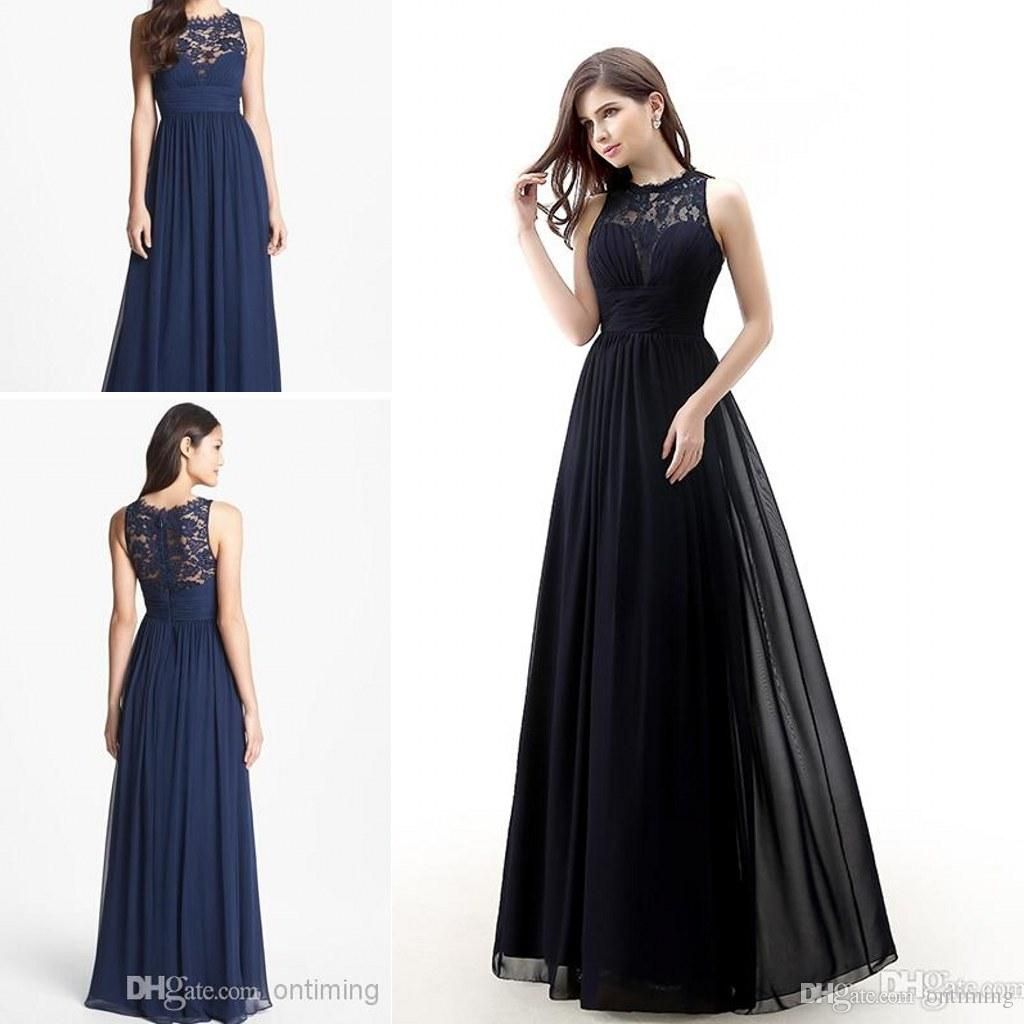 Long Dark Navy Blue Bridesmaids Dresses Scoop Lace Chiffon Floor Long Dark Navy Blue Bridesmaids Dresses Scoop Lace Chiffon Floor Length 2015 Custom Made A Line Plus Size Maid Of Honor Bridesmaid Dresses Beach Wedding ... - Long Dark Navy Blue Bridesmaids Dresses Scoop Lace Chiffon Floor