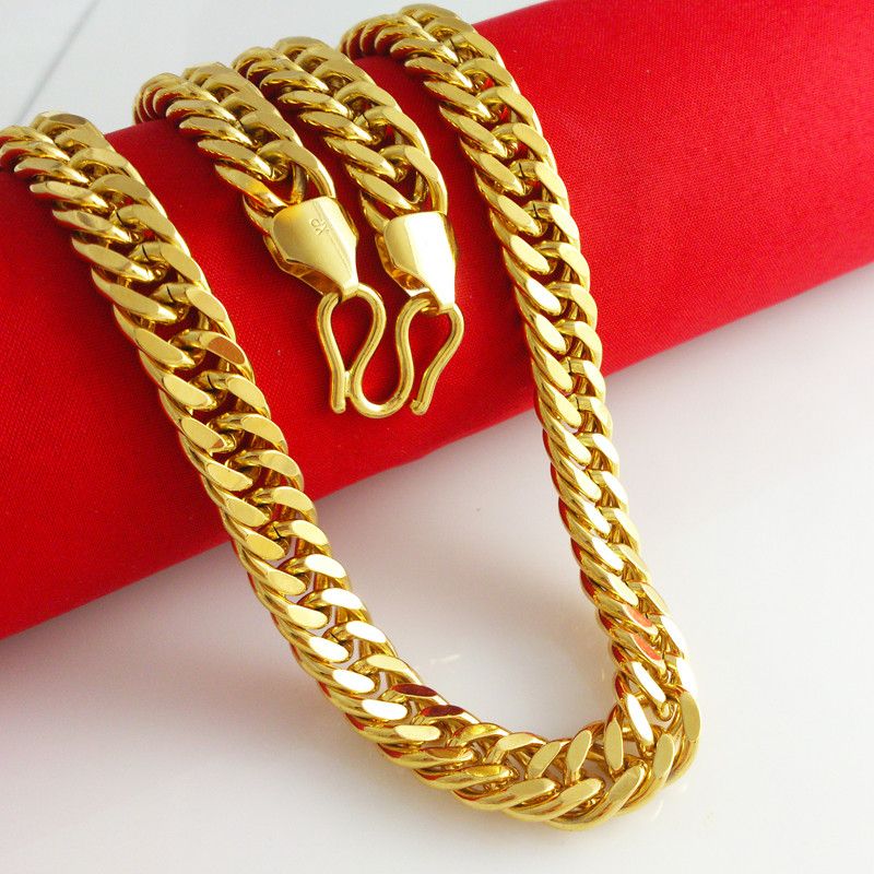 2019 2015 Fashion Necklaces Chains Heavy MENS 24K SOLID GOLD FILLED