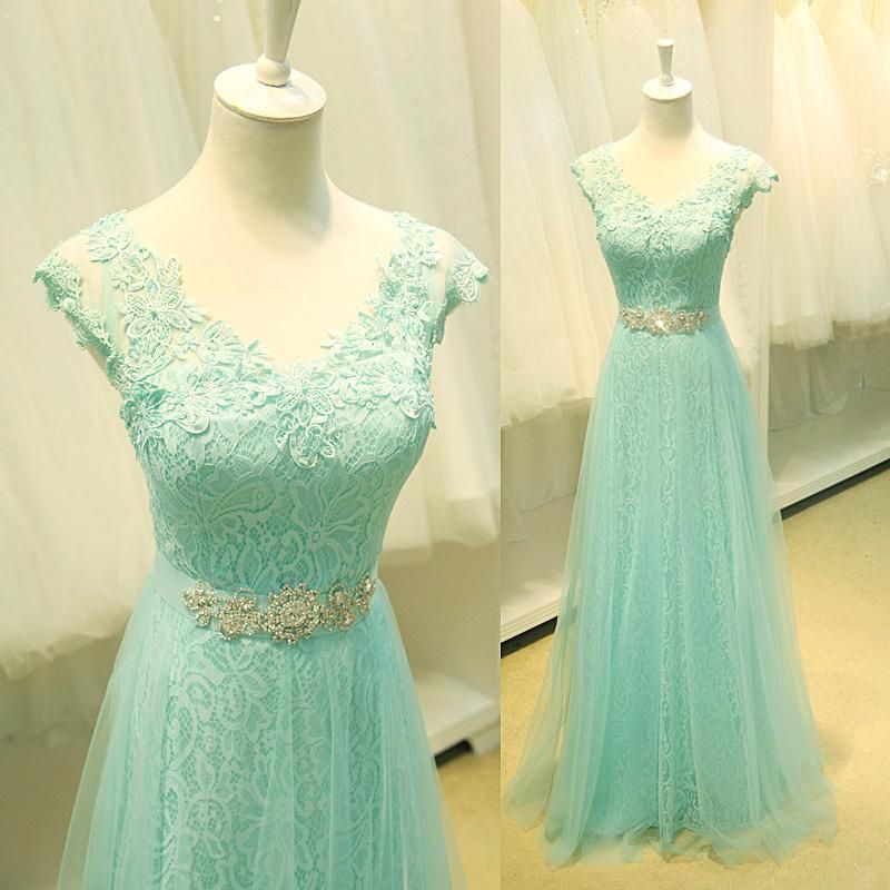 2015 Summer Mint Sexy Formal Evening Dresses V Neck A Line Tulle