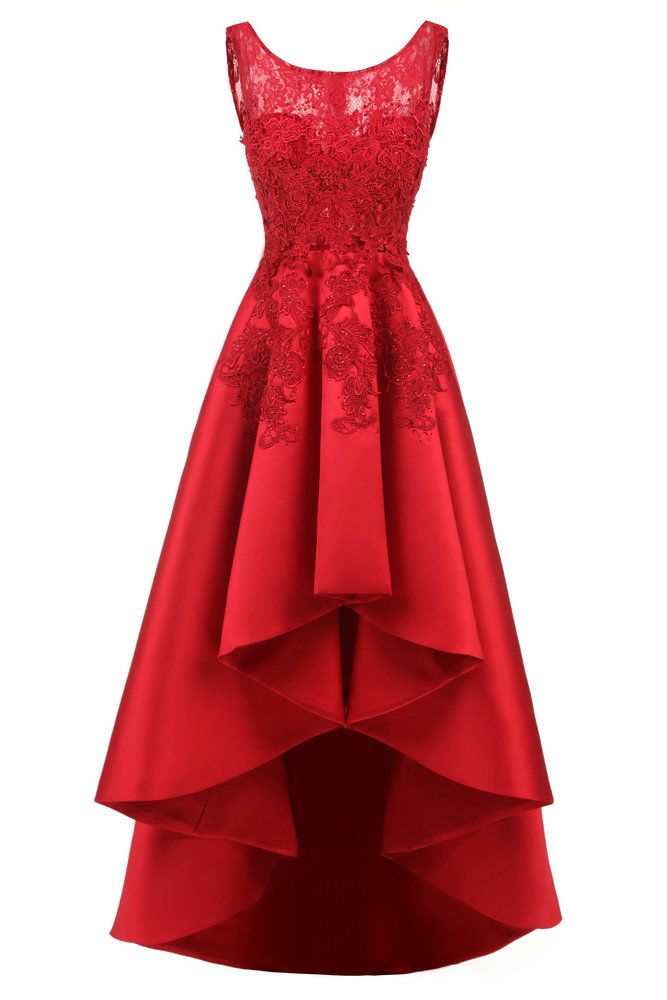 Acquistare Abiti Da Sera Lunghi Rossi Eleganti In Rilievo Abiti Da Sera  Corti Lunghi Appliques Di Pizzo Lungo In Raso Abiti Formali Abiti Da Festa  Robe Longue Soiree 2018 Economico | Consegna