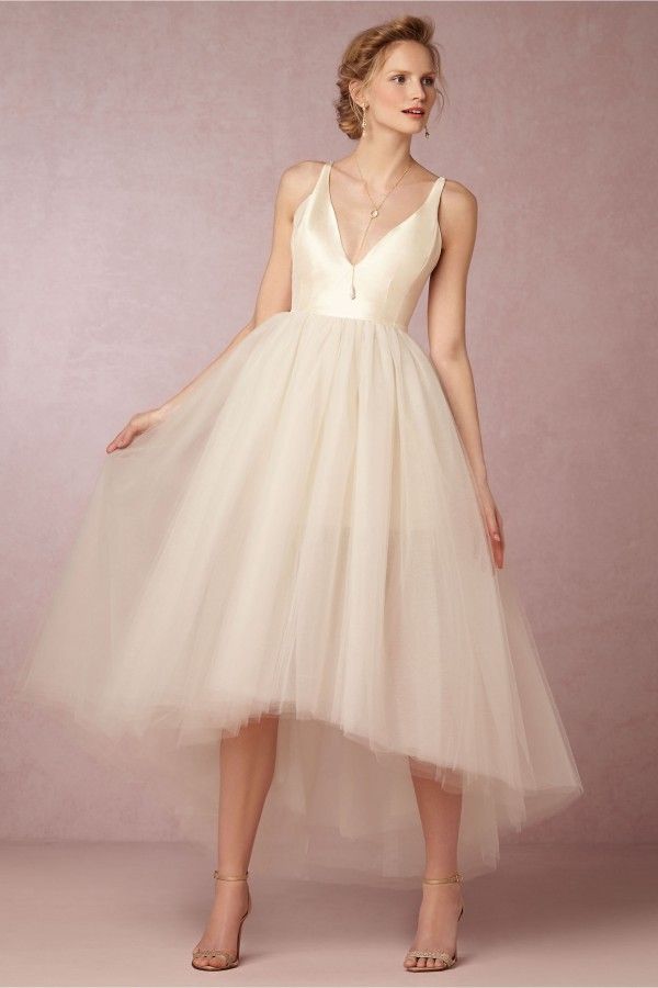 Discount2015 Summer Tea Length Tulle Wedding Dress With Sexy Deep V ...