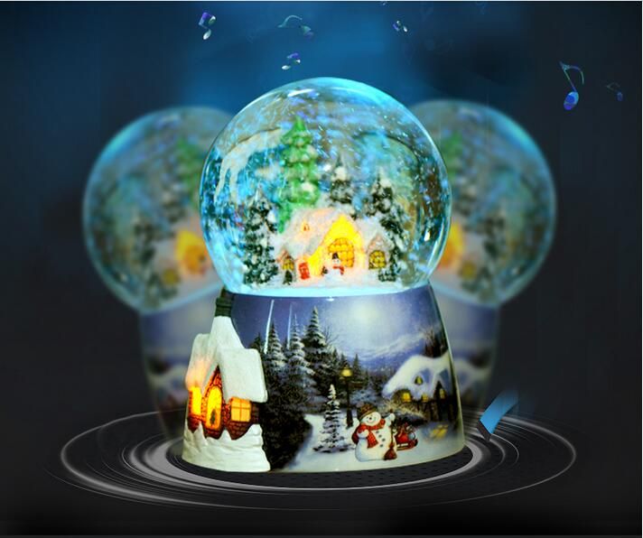 2021 Christmas Crystal Ball Music Box Voice Activated Light Snow Globe